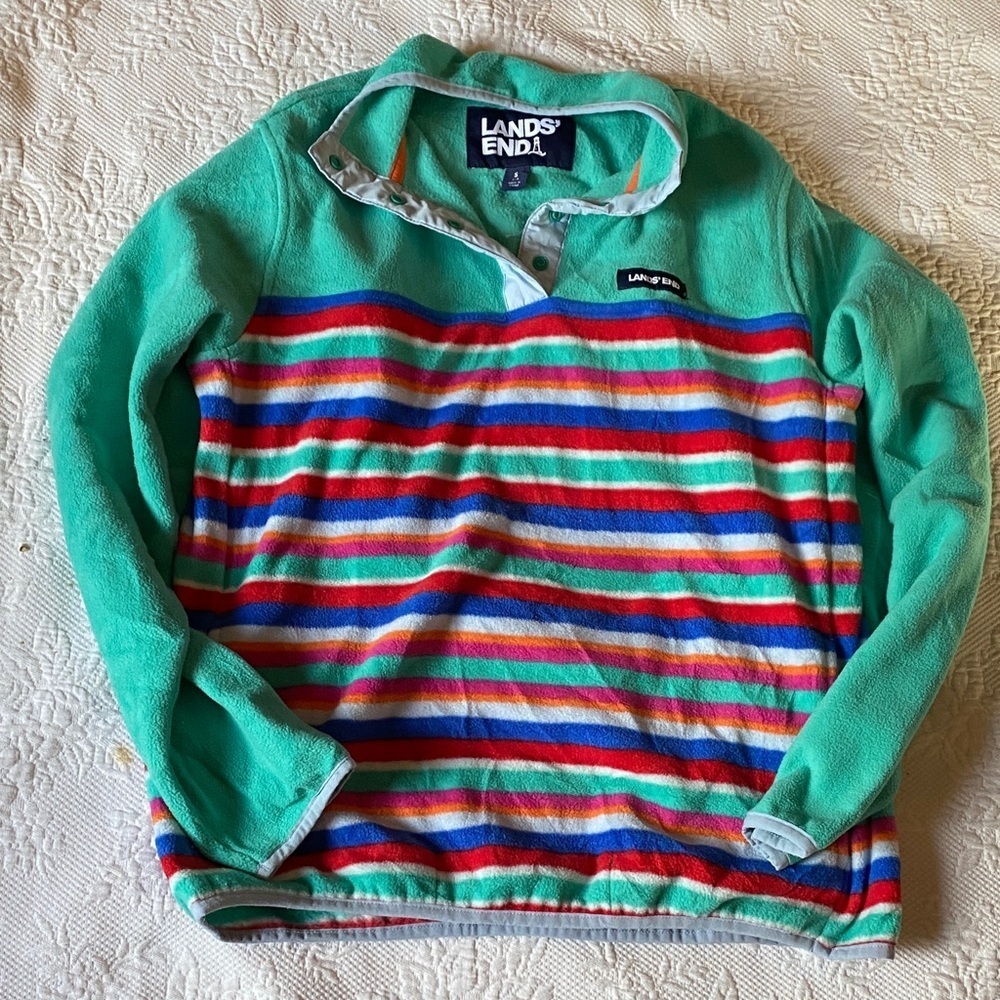 Lands' End Multicolor Striped Fleece Pullover